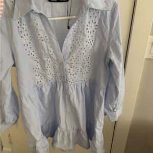 Zara Sky Blue Eyelet Blouse